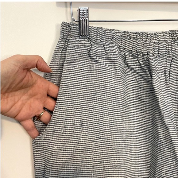 FLAX Linen Wide Leg Pants Womens Medium Black White Striped Coastal Lagenlook - Picture 2 of 8